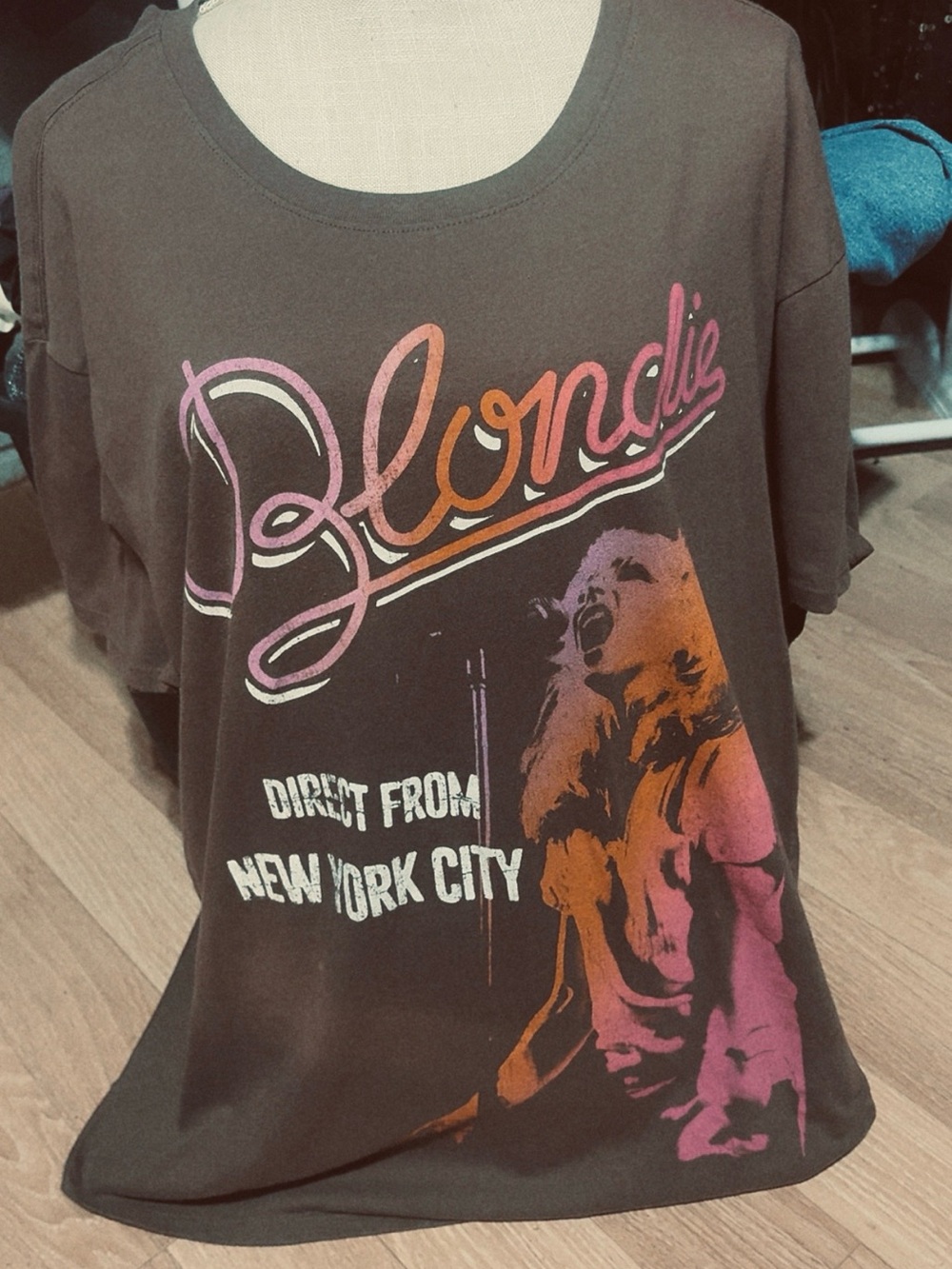 Graphic Short Sleeve Tee in Black with Pink & Orange Print
